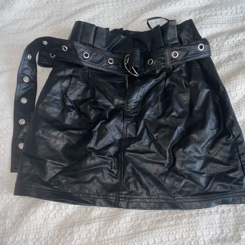 Black Faux Leather Mini Skirt with belt